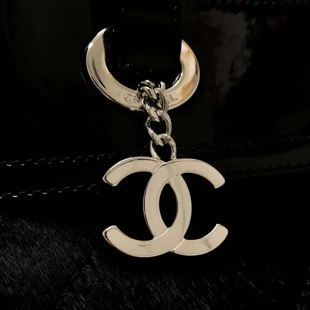 CHANEL Black Leather Logo Tote Bag